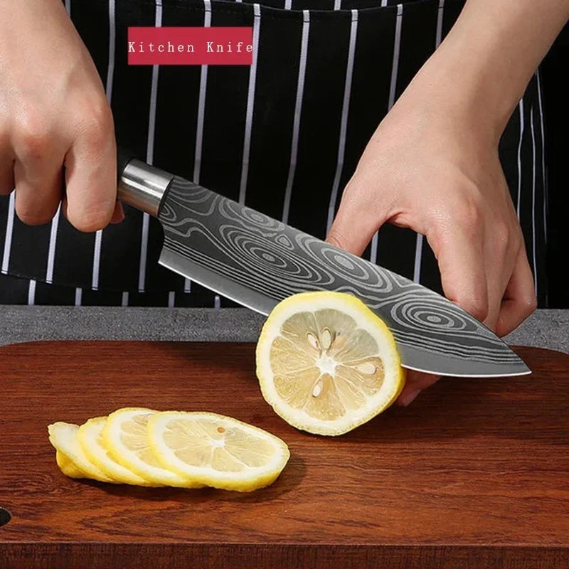 Damascus Pattern Stainless Steel Kitchen Knife Set